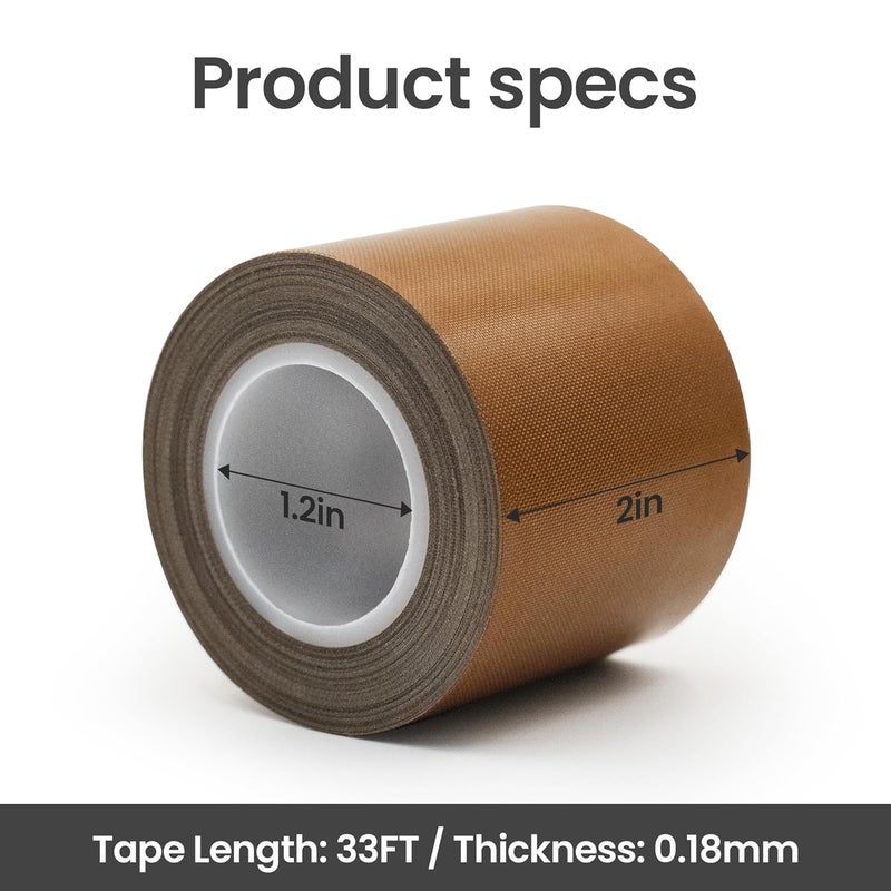 TYZUIAW Teflone Tape, High Temperature PTFE Tape for Vacuum Sealer Machine, Hand Impulse Sealers ， 2 in x 33 ft x 0.18mm - Image 5